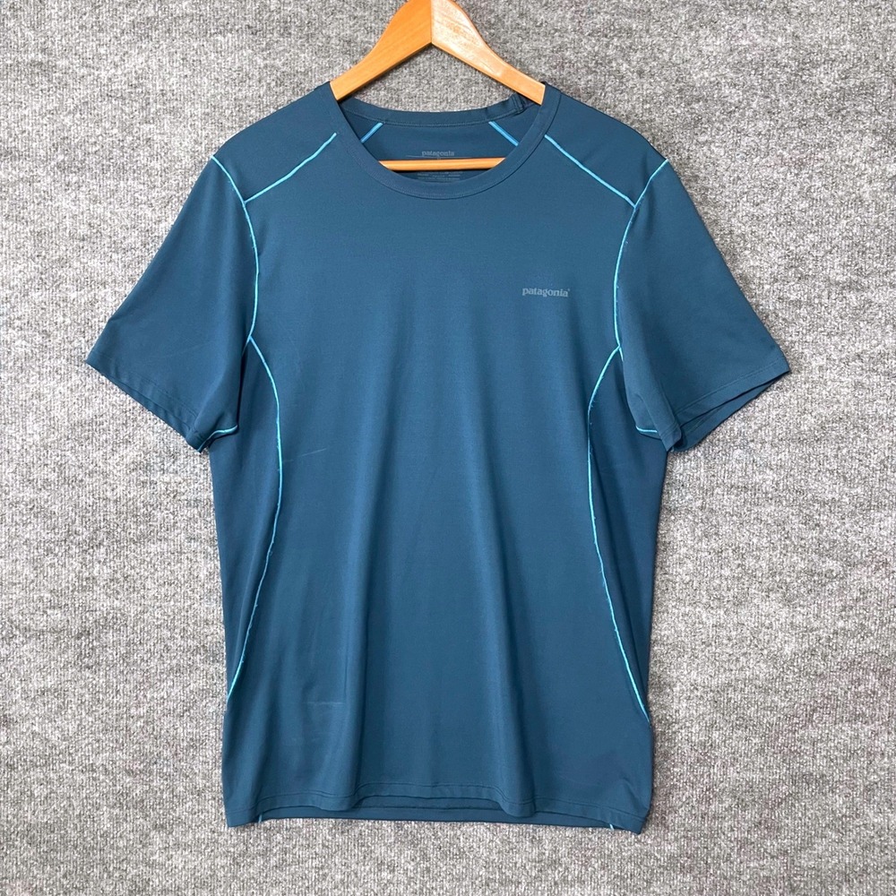 Patagonia Women's Short-Sleeve Tee in Teal with Light Blue Stitching